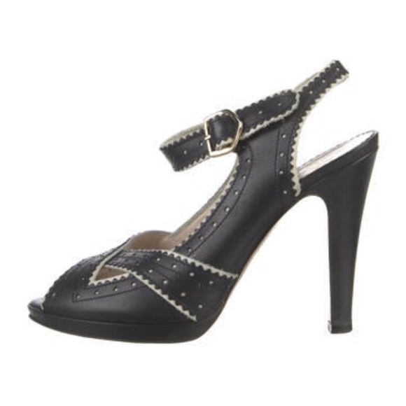 VINTAGE MaxMara Quiet Luxury Leather Slingback Pumps, Navy & Cream, Size 39/8.5 - Picture 3 of 5